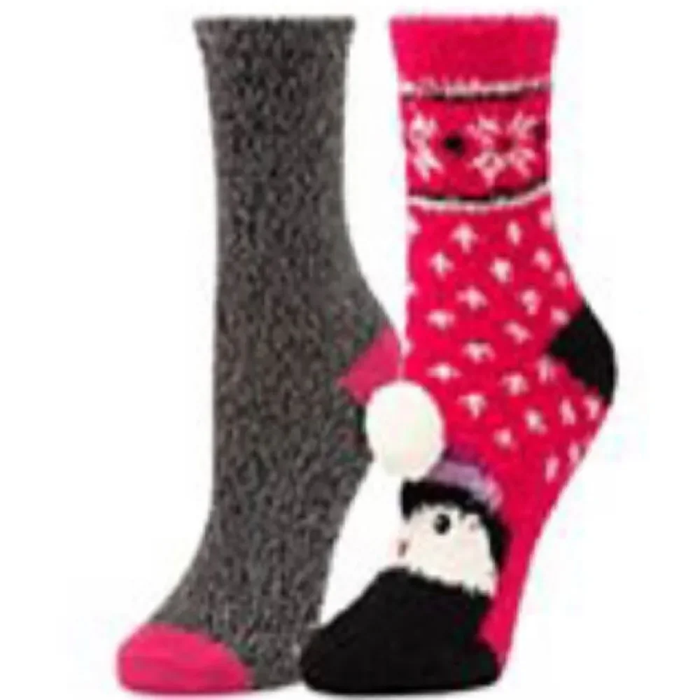 Cuddl Duds Girls Shoe Size 4-10 Lounge Crew Slipper Socks Total 4 Pr